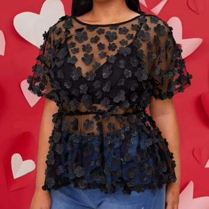 Black 3D Floral Top